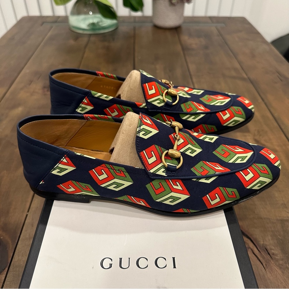 Gucci Satin Lambskin Mini GG Wallpaper Mens Brixton Horsebit Loafers Mens 7.5